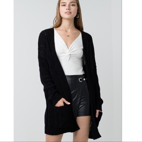Fabutiq Sweaters - Black chunky cable knit cardigan